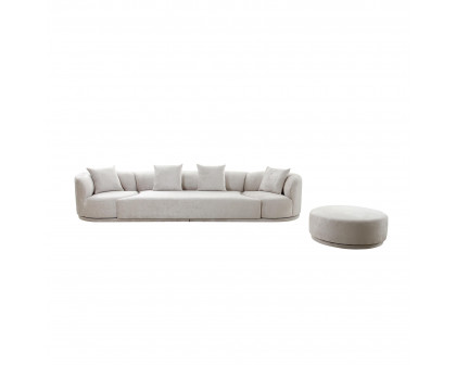 Pasargad - Cielo Sofa Set with Swivel Chairs and Ottoman in Beige, Poly Fabric