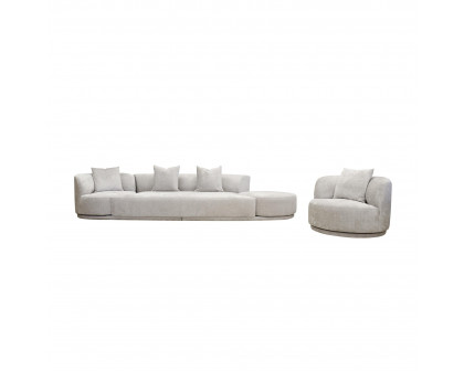 Pasargad - Cielo Sofa Set with Swivel Chairs and Ottoman in Beige, Poly Fabric