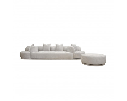 Pasargad - Cielo Sofa Set with Swivel Chairs and Ottoman in Beige, Poly Fabric