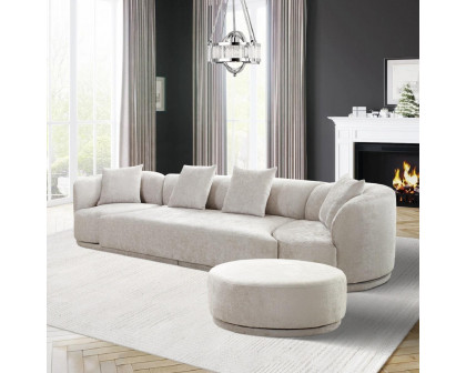 Pasargad - Cielo Sofa Set with Swivel Chairs and Ottoman in Beige, Poly Fabric