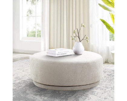 Pasargad Cielo Swivel Base Ottoman - Beige, Poly Fabric