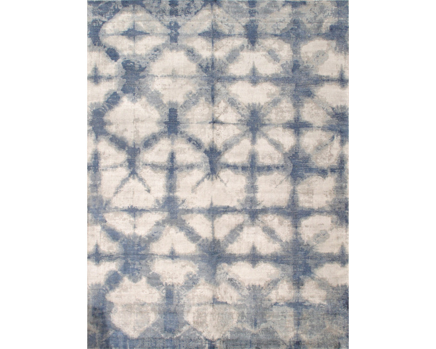 Pasargad Shibori Collection Hand-Loomed Bamboo Silk/Wool Area Rug - Silver/Blue, 96" x 120" (PEL-12 8x10)