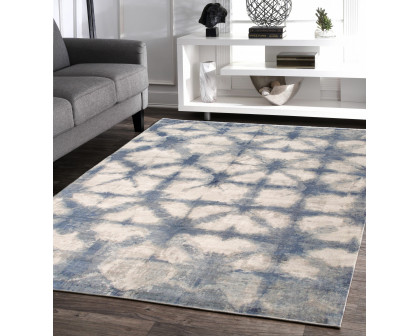 Pasargad Shibori Collection Hand-Loomed Bamboo Silk/Wool Area Rug - Silver/Blue, 96" x 120" (PEL-12 8x10)