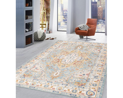 Pasargad Heritage Collection Power Loom Polypropylene/Polyester Area Rug - L. Blue/Ivory, 48" x 72" (pfh-02 4x6)