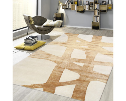 Pasargad Modern Collection Hand-Knotted Silk/Wool Area Rug - Ivory/Gold, 120" x 170" (PG-1640-1 10x14)