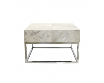 Pasargad - Safari Square Coffee Table in Silver, Cowhide/Steel