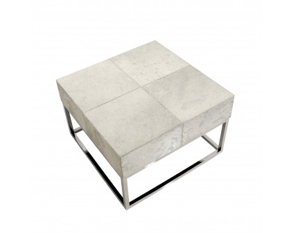 Pasargad - Safari Square Coffee Table in Silver, Cowhide/Steel