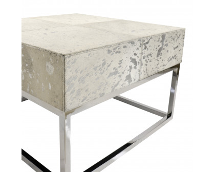 Pasargad - Safari Square Coffee Table in Silver, Cowhide/Steel