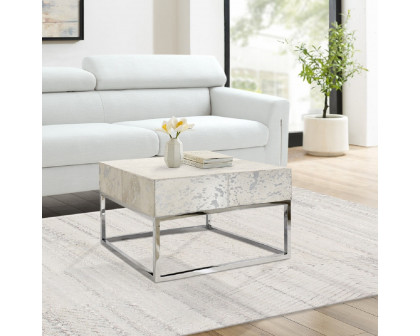 Pasargad - Safari Square Coffee Table in Silver, Cowhide/Steel