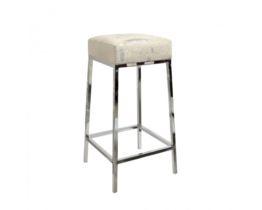 Pasargad - Safari Bar Stool in Silver, Cowhide/Steel