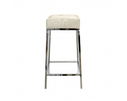 Pasargad - Safari Bar Stool in Silver, Cowhide/Steel