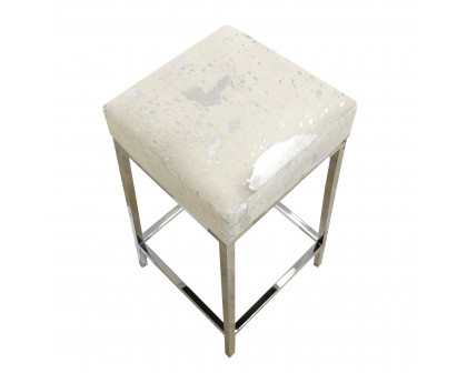 Pasargad - Safari Bar Stool in Silver, Cowhide/Steel