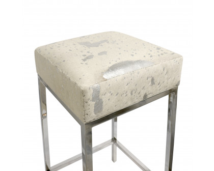 Pasargad - Safari Bar Stool in Silver, Cowhide/Steel