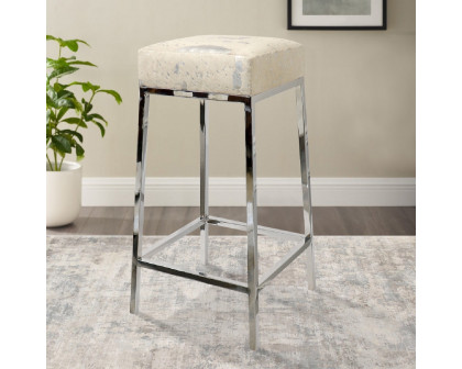 Pasargad - Safari Bar Stool in Silver, Cowhide/Steel