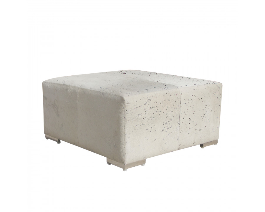 Pasargad - Safari Ottoman in Silver, Cowhide/Steel