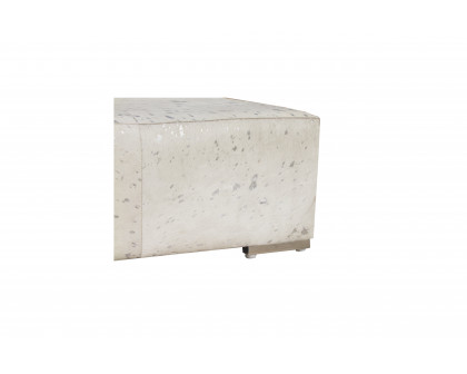 Pasargad - Safari Ottoman in Silver, Cowhide/Steel