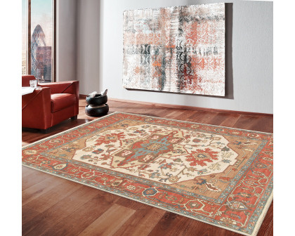 Pasargad - Serapi Collection Hand-Knotted Wool Area Rug in Ivory/Rust, 106" x 141" (PH-04 9x12)