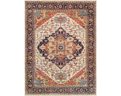 Pasargad - Serapi Collection Hand-Knotted Ivory/Navy Wool Runner PH-3