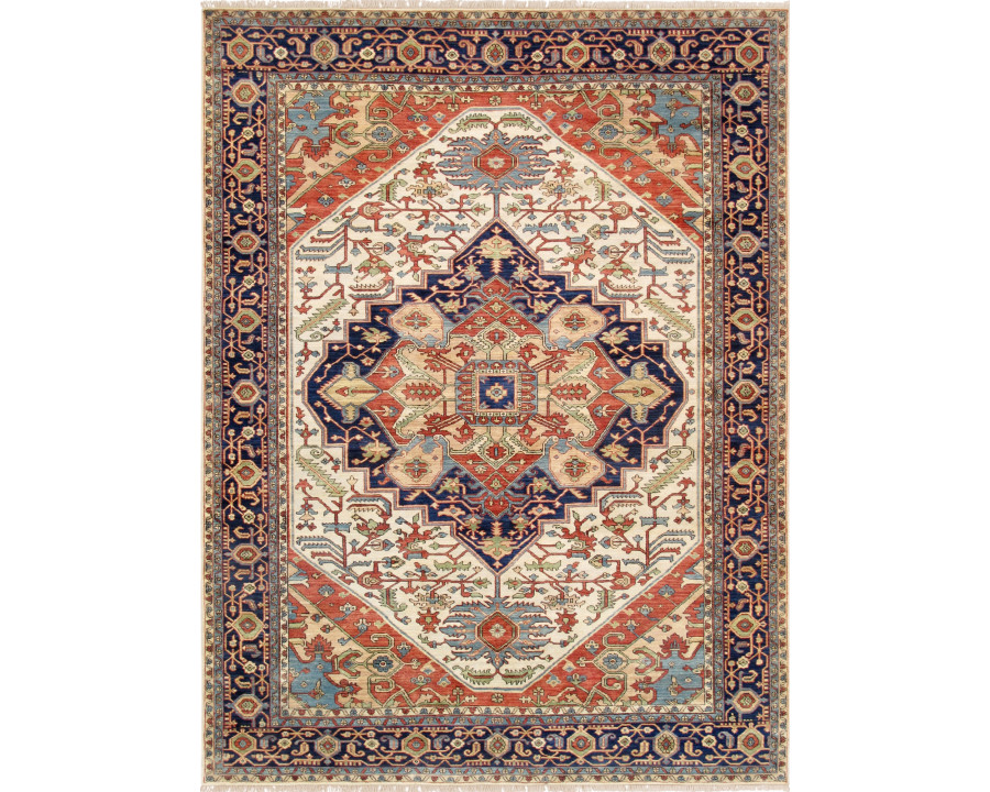 Pasargad Serapi Collection Hand-Knotted Wool Area Rug - Ivory/Navy, 70" x 75" (ph-3 6x6)