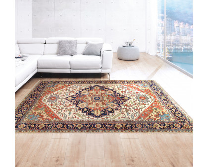 Pasargad Serapi Collection Hand-Knotted Wool Area Rug - Ivory/Navy, 70" x 75" (ph-3 6x6)