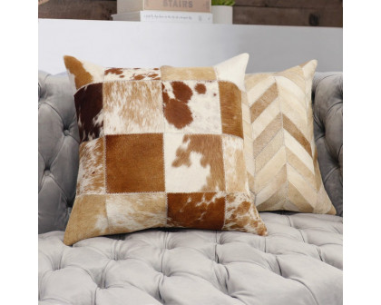 Pasargad - Zippered Cowhide Throw Pillow in 17" x 17" (PICU-21)