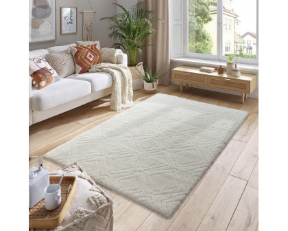 Pasargad Paris Shag Collection Power-Loomed Polyester Area Rug - Ivory/Gray, 116" x 157" (PJC-220 10x13)