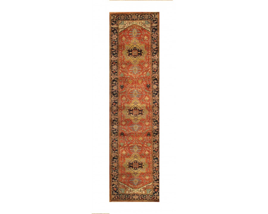 Pasargad Serapi Collection Hand-Knotted Lamb's Wool Area Rug - Rust/Navy, 32" x 243" (pjr-4 3x20)