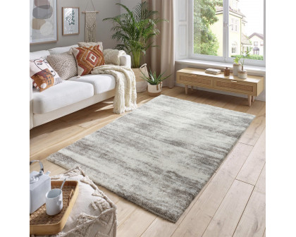 Pasargad Paris Shag Collection Power-Loomed Polyester Area Rug - Ivory/Gray, 116" x 157" (PJS-533 10x13)