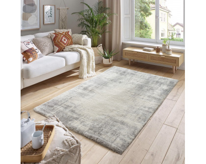 Pasargad Paris Shag Collection Power-Loomed Polyester Area Rug - Ivory/Gray, 116" x 157" (PJS-676 10x13)