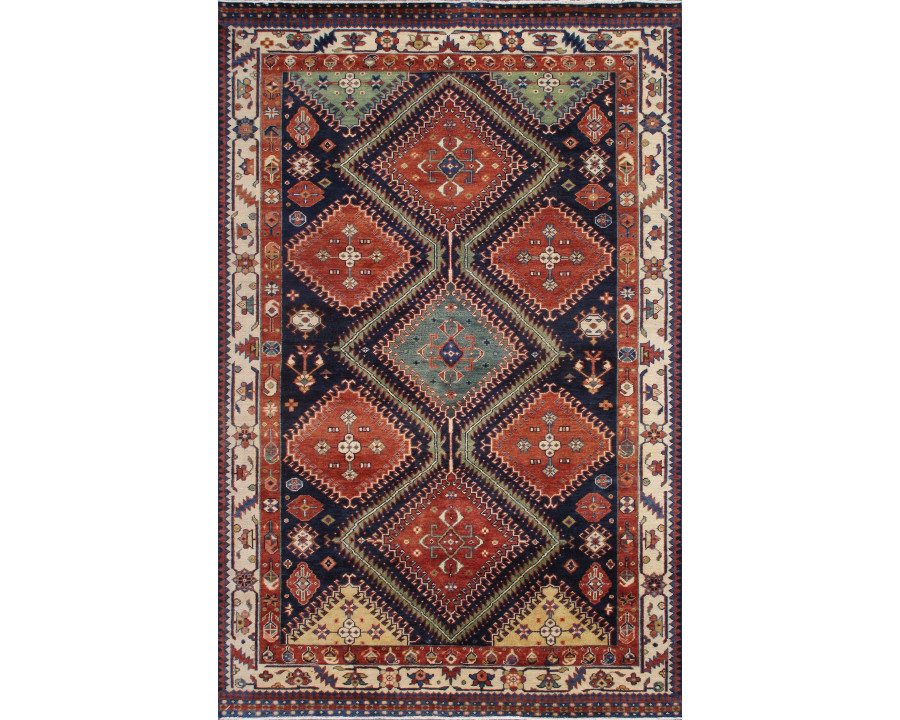 Pasargad - Kazak Collection Hand-Knotted Wool Area Rug in Navy/Ivory, 80" x 123" (PK-15 7x10)