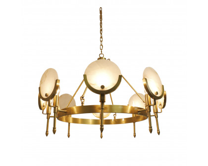 Pasargad - Vendome 8-Lights Candle Style Wagon Wheel LED Chandelier in Gold/Clear, Glass/Steel