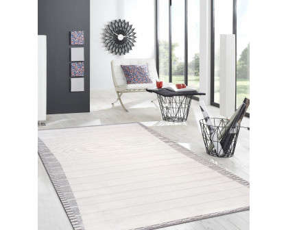 Pasargad Sutton Collection Power Loom Polypropylene/Polyester Area Rug - Ivory/Gray, 120" x 168" (pmf-548iv 10x14)