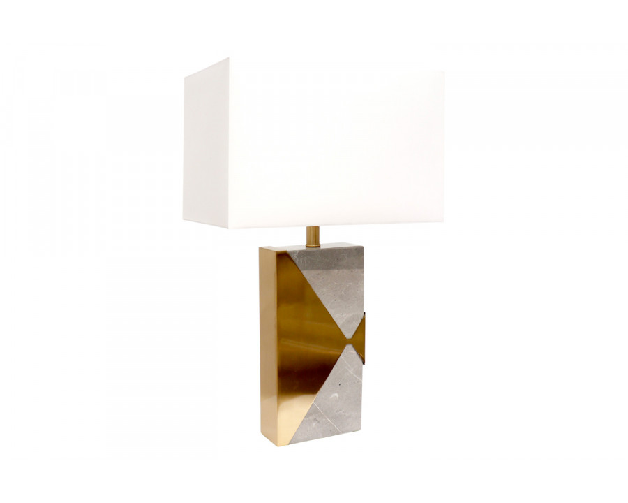 Pasargad - Triumph Collection Gray Marble and Gold Metal Modern Table Lamp with E27 Bulb and White Shade