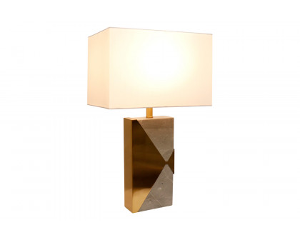 Pasargad - Triumph Collection Gray Marble and Gold Metal Modern Table Lamp with E27 Bulb and White Shade