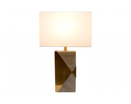 Pasargad - Triumph Collection Gray Marble and Gold Metal Modern Table Lamp with E27 Bulb and White Shade