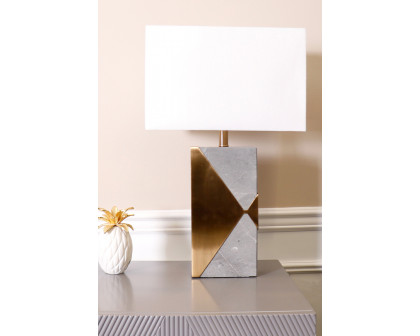 Pasargad - Triumph Collection Gray Marble and Gold Metal Modern Table Lamp with E27 Bulb and White Shade