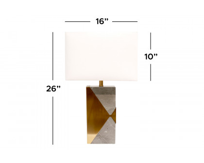 Pasargad - Triumph Collection Gray Marble and Gold Metal Modern Table Lamp with E27 Bulb and White Shade