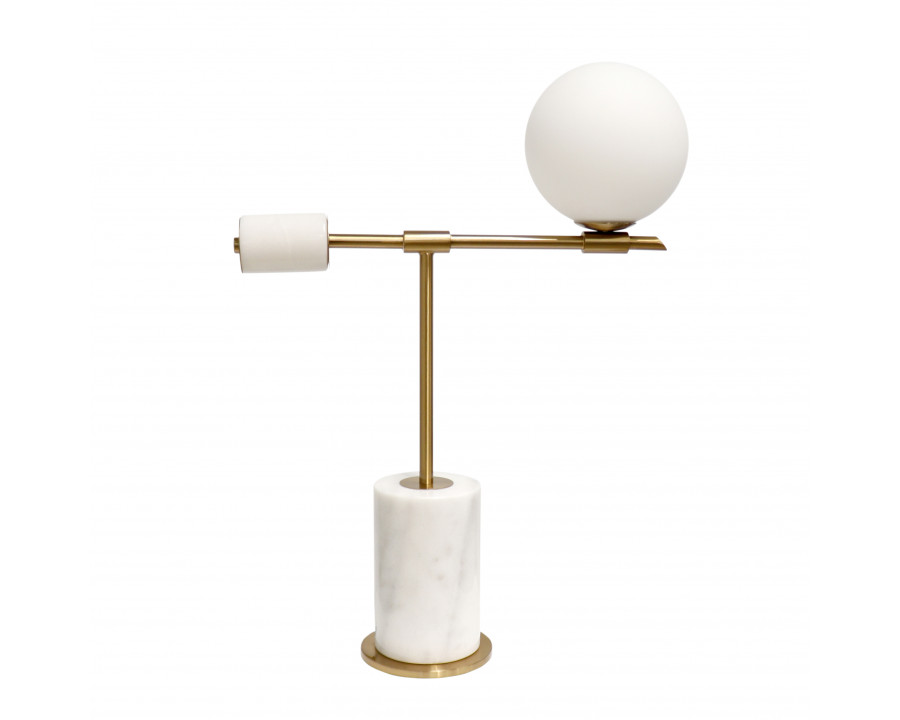 Pasargad - Bianca Table Lamp in White/Gold, Metal/Marble