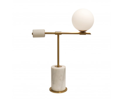 Pasargad - Bianca Table Lamp in White/Gold, Metal/Marble