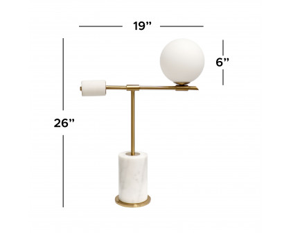 Pasargad - Bianca Table Lamp in White/Gold, Metal/Marble