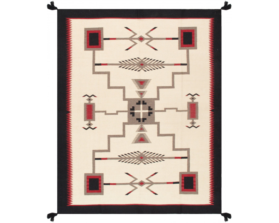 Pasargad Tuscany Collection Flatweave Wool Area Rug - Ivory/Black, 62" x 84" (PNT-184 5x7)