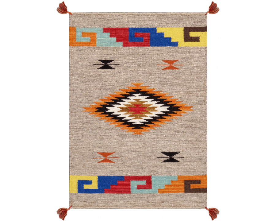 Pasargad - Tuscany Collection Flatweave Wool Area Rug in Mocha/Multi, 26" x 37" (PNT-329 2x3)