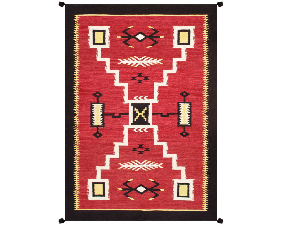 Pasargad - Tuscany Collection Flatweave Wool Area Rug in Red/Black, 75" x 106" (PNT-330 6x9)