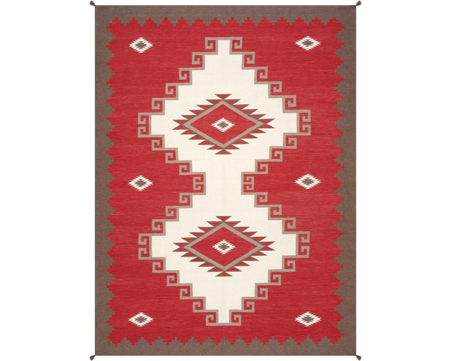 Pasargad - Tuscany Collection Flatweave Wool Area Rug in Ivory/Red, 109" x 146" (PNT-340 9x12)