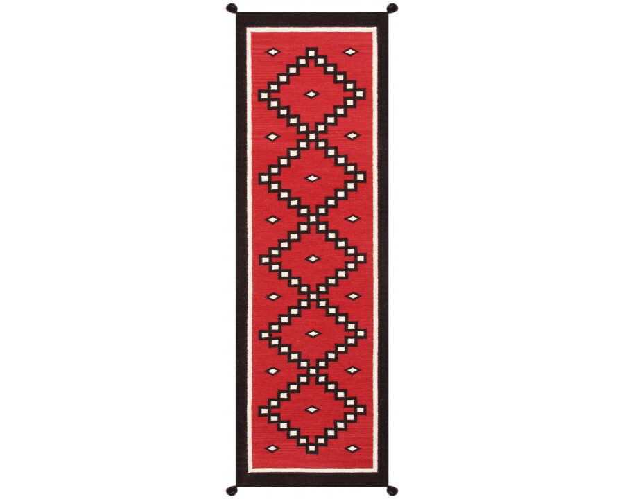 Pasargad - Tuscany Collection Flatweave Wool Area Rug in Red/Black, 31" x 98" (PNT-348 2.07x8)