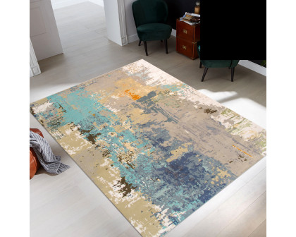 Pasargad Modern Collection Hand-Knotted Silk/Wool Area Rug - Taupe/Turquoise, 123" x 171" (POPE-52 10x14)