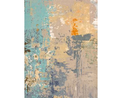 Pasargad Modern Collection Hand-Knotted Silk/Wool Area Rug - Taupe/Turquoise, 100" x 123" (POPE-52 8x10)