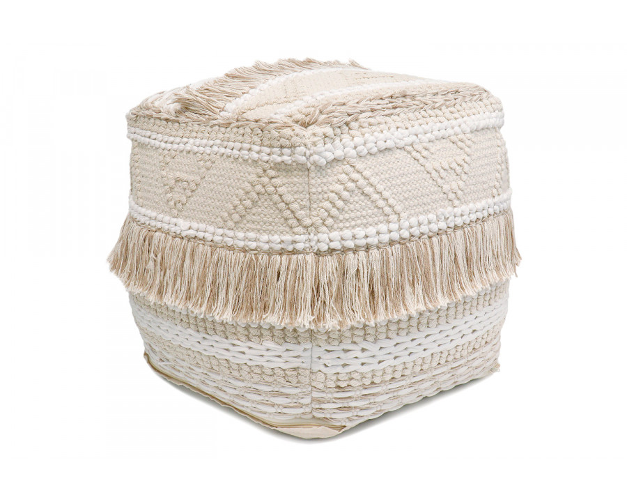 Pasargad Grandcanyon Beige Cotton Pouf with Tassel