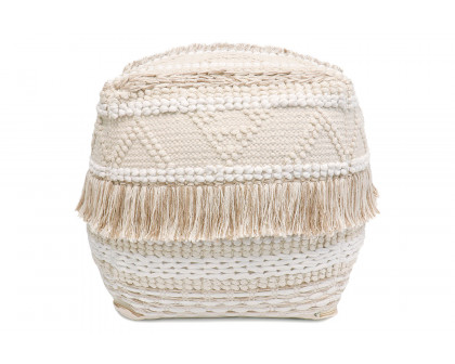 Pasargad Grandcanyon Beige Cotton Pouf with Tassel