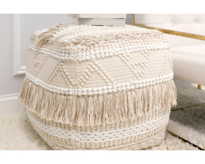 Pasargad Grandcanyon Beige Cotton Pouf with Tassel